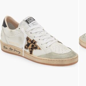 Golden Goose White and Leopard Print Sneakers